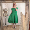 Shirred Ditsy viscose dress in green