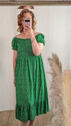 Shirred Ditsy viscose dress in green