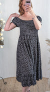 Shirred Ditsy viscose dress in black