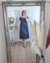 Shirred Ditsy viscose dress in Navy