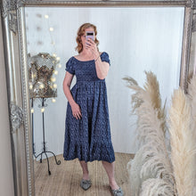  Shirred Ditsy viscose dress in Navy