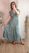 Ditsy dress with buttons in teal