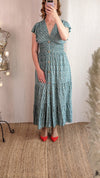 Ditsy dress with buttons in teal