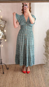 Ditsy dress with buttons in teal