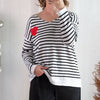 Black & White Striped V Neck Sweater