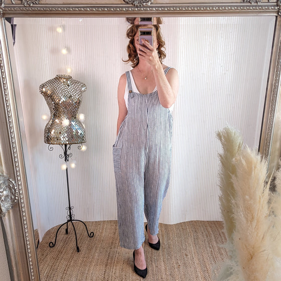 Candy stripe cotton dungarees in white