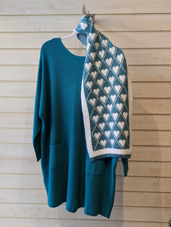 Jumper tunic with heart scarf | Aqua