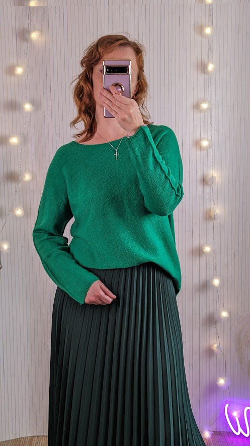 Soft round neck jumper | Green