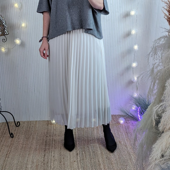 Pleated lined skirt | Cream