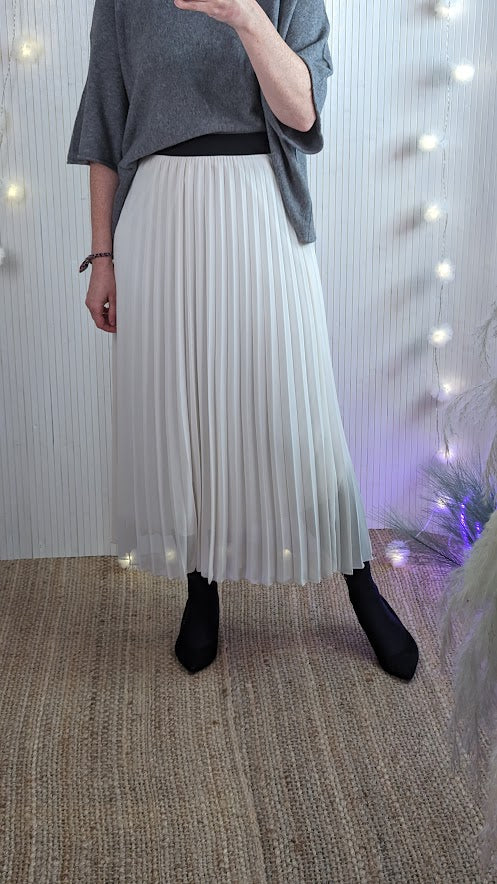 Pleated lined skirt | Cream