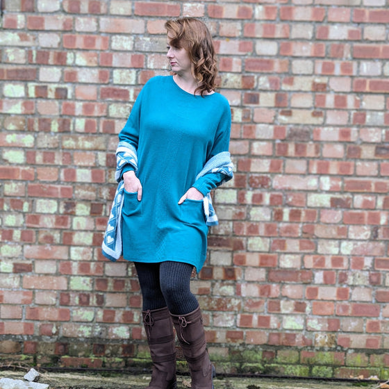 Jumper tunic with heart scarf | Aqua