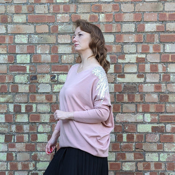 Sequin jumper | Soft knit | Pale pink