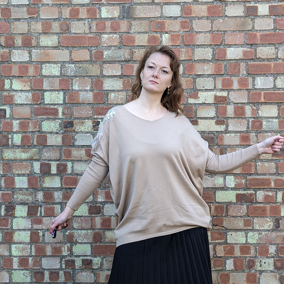 Sequin jumper | Soft knit | Latte