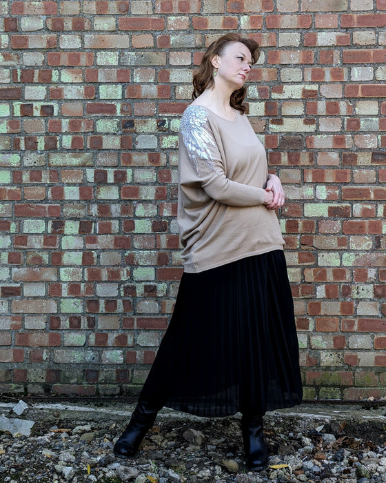 Sequin jumper | Soft knit | Latte