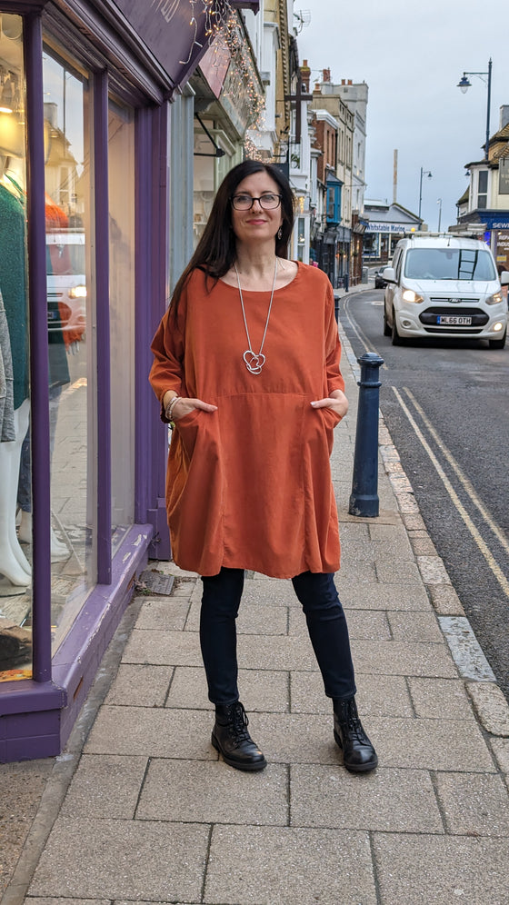 Needlecord Pocket Tunic | Orange