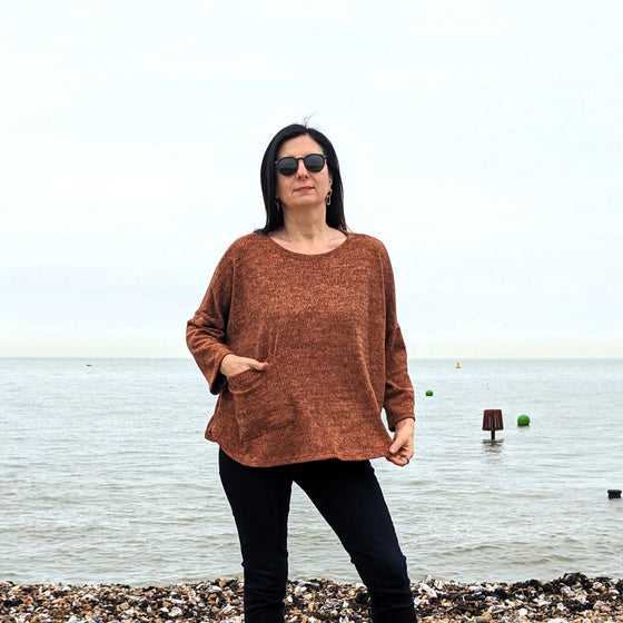 One pocket tweed top| Rust