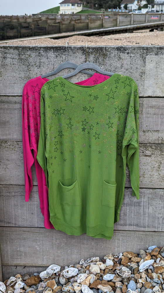 Italian sparkly star jumper in Green