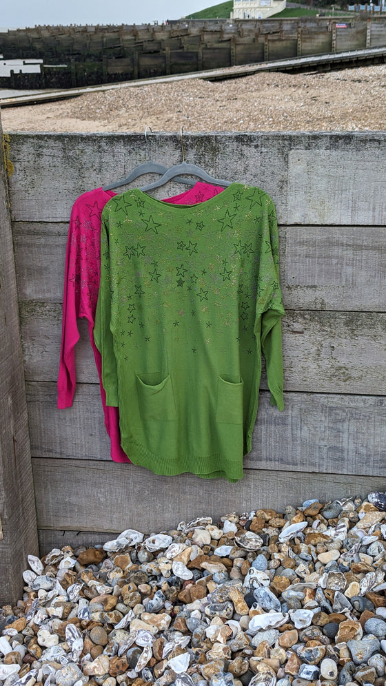 Italian sparkly star jumper in Green