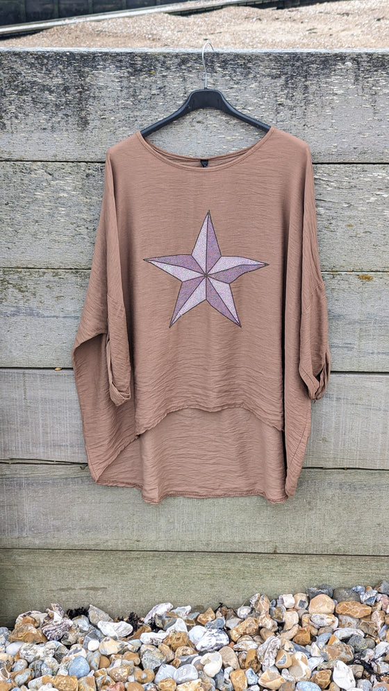 Star tunic turn up sleeve | Camel