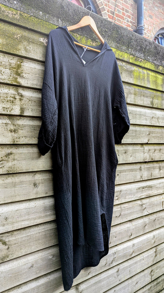 Cocoon maxi shirt dress in Black