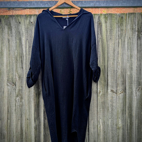 Cocoon maxi shirt dress in Black