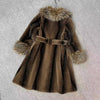 Luxurious Longline Faux Fur Coat with Belt in Brown DH28