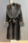 Luxurious Longline Faux Fur Coat with Belt in Brown DH28