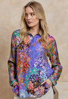 Luxurious Viscose Silk Long Sleeve Shirt In Premium Purple Garden Print: M
