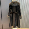 Luxurious Longline Faux Fur Coat with Belt in Brown DH28