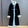Chic Black & White Faux Fur Trim Long Coat DH31