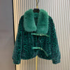 Leopard Print Buckled Faux Fur Jacket DH01: Green