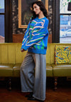 Abstract Print Knit Jumper In Blue: M/L
