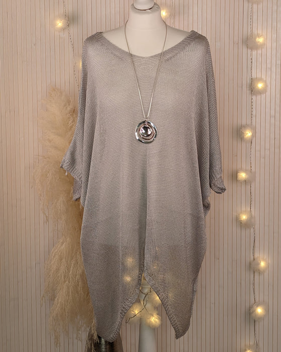 High low crochet tunic | Silver grey