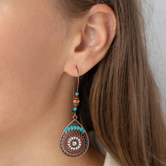 Long Mandala Hanging Teardrop Earrings