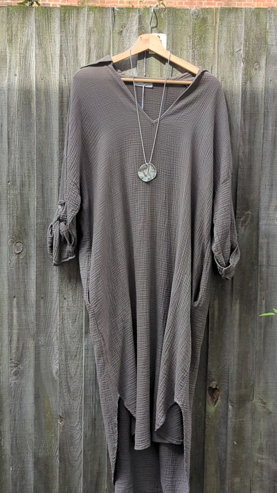 Cocoon maxi shirt dress in Grey